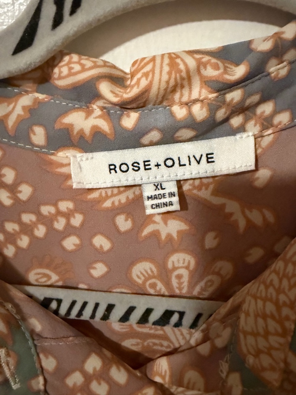 Rose & Olive Paisley Patchwork Button-Down in Tan, Navy, and Sage - Picture 4 of 6